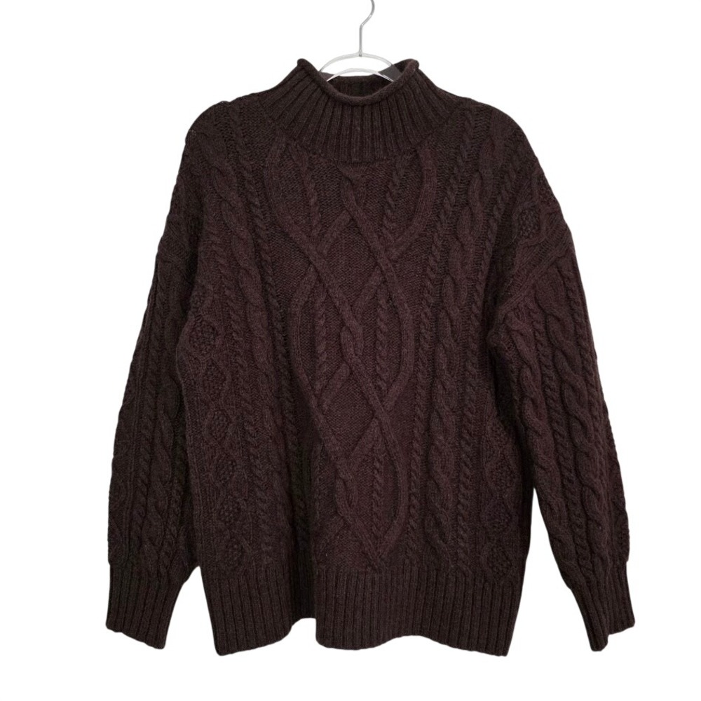 L.L.Bean Mens Large Wool Alpaca Blend Cable Knit Mock Neck Sweater Brown 523236 - Picture 2 of 9